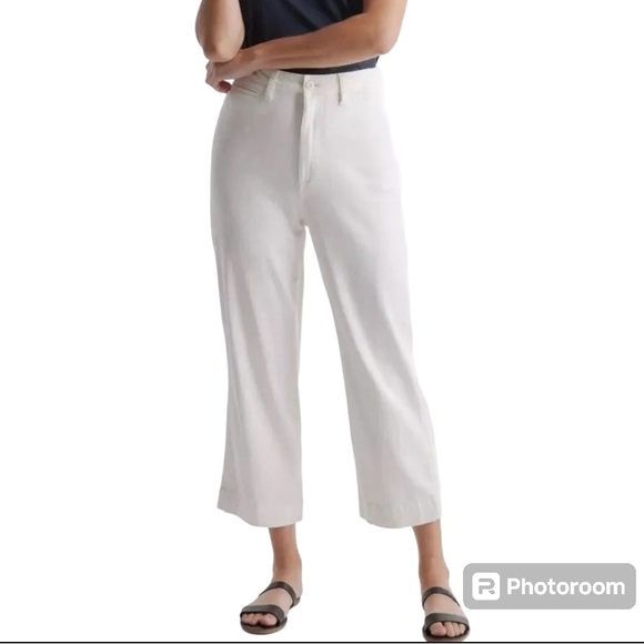 Quince Pants - (NEW) Quince Stretch Twill Crop Pant Wide Leg Size 30 Wht/Ivory NWT